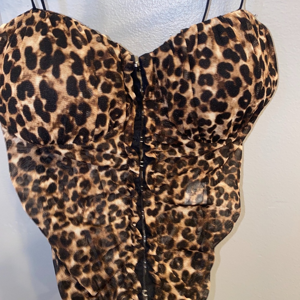 Mesh Chocolate Leopard Drawstring Tank Top
